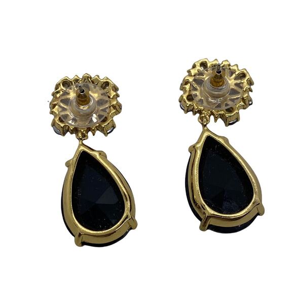 Luxury Design Fashion Jewelry Earrings Black And Rhinestones Statement Pear Drop - Picture 2 of 3